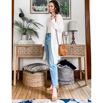 ELESOL Women's Long Sleeve Open Front Cardigan Sweater White