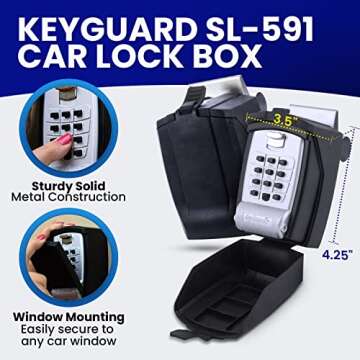 KeyGuard SL-591 Portable Car Lock Box, Black, Combination Lock, Keypad, Protective Cover, 20 in x 15 in x 7 in