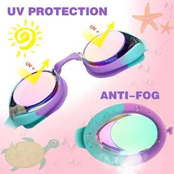 Keary 2 Pack Kids Swim Goggles Swimming Goggles for Toddler Children Girls Boys Youth, Anti-Fog Waterproof Anti-UV Clear Vision Mirror Flat Lens Water Pool Goggles with 3 Nose Piece, Pink Kids Goggles …