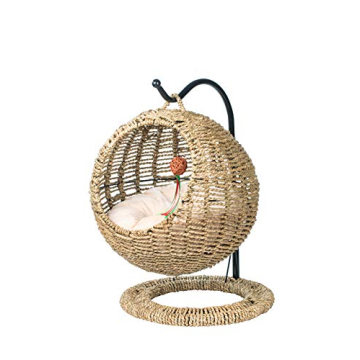 YoSpot Handmade Wicker Cat Bed Basket - Swinging Pet House for Small Cats & Dogs