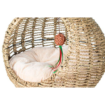 YoSpot Handmade Wicker Cat Bed Swinging House with Cushion