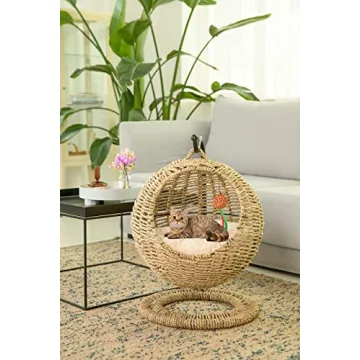 YoSpot Handmade Wicker Cat Bed Swinging House with Cushion