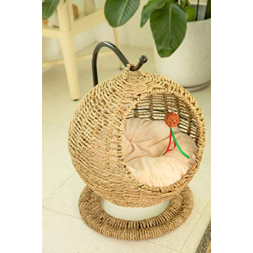 YoSpot Handmade Wicker Cat Bed Swinging House with Cushion