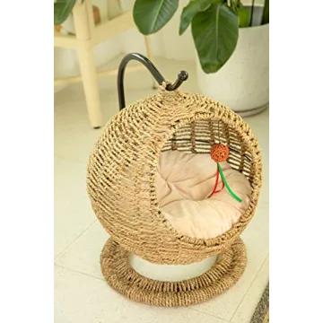 YoSpot Handmade Wicker Cat Bed Swinging House with Cushion