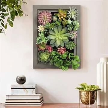 Nattol 3D Artificial Succulent Wall Art DIY Floral Framed Fake Flowers Arrangement Wall Decor for Ro...