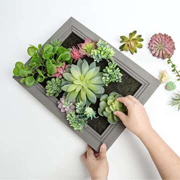 Nattol 3D Artificial Succulent Wall Art DIY Floral Framed Fake Flowers Arrangement Wall Decor for Room Decoration Background Living Outdoor Balcony Porch