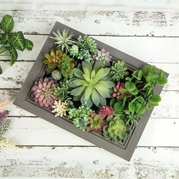 Nattol 3D Artificial Succulent Wall Art DIY Floral Framed Fake Flowers Arrangement Wall Decor for Room Decoration Background Living Outdoor Balcony Porch