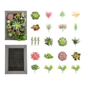 Nattol 3D Artificial Succulent Wall Art DIY Floral Framed Fake Flowers Arrangement Wall Decor for Room Decoration Background Living Outdoor Balcony Porch