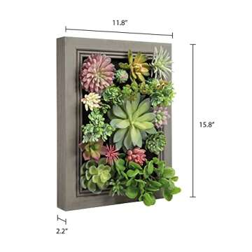 Nattol 3D Artificial Succulent Wall Art DIY Floral Framed Fake Flowers Arrangement Wall Decor for Room Decoration Background Living Outdoor Balcony Porch
