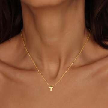 Turandoss Initial Necklaces for Women, 18K Gold Plated Tiny Initial T Necklace Dainty Initial Pendant Necklace Bubble Letter Necklace Gold Initial Necklaces for Women Jewelry