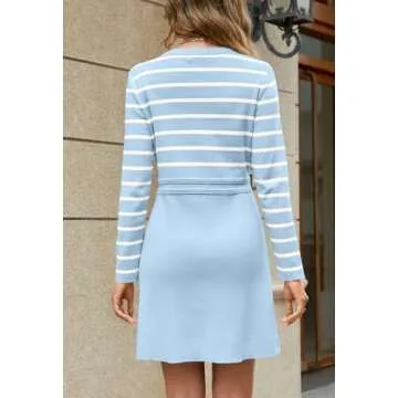 MEROKEETY Women's Long Sleeve Striped Sweater Dress