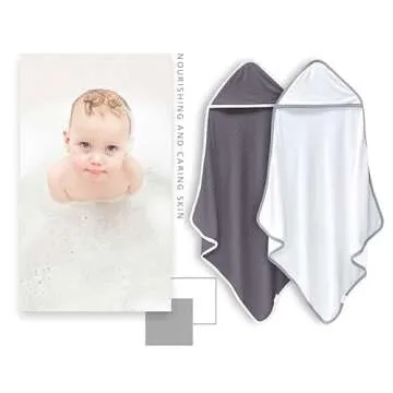 BAMBOO QUEEN 2 Pack Baby Bath Towel - Rayon Made from Bamboo, Ultra Soft Hooded Towels for Babies,Toddler,Infant - Newborn Essential -Perfect Baby Registry Gifts (White and Dark Grey, 30x30 Inch)