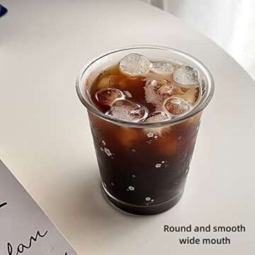 yaocoral Set of 2 12 OZ French Drinking Glasses Floral Glass Coffee Cup Flower Tea Cup Cute Glass Cups for Iced Tea,Juice,Coffee,Milk,Dessert,Stackable Glassware Drinkware Set(white yellow)