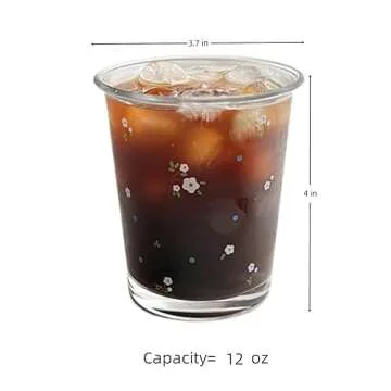 Elegant Floral Drinking Glasses - Set of 2, 12 OZ Quality