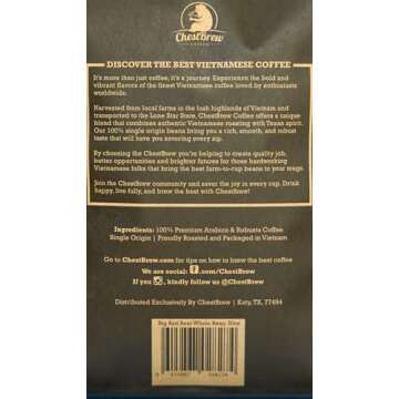 Chestbrew Whole Bean Coffee. Strong Medium Roast Vietnamese Coffee - Big Bad Bear Premium 20 Ounce Bag