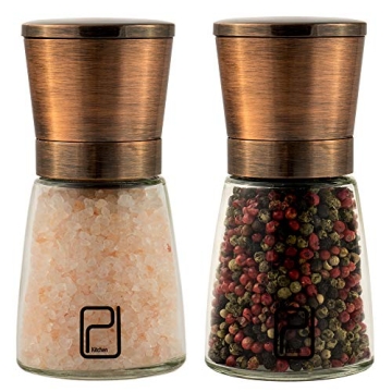Premium Salt and Pepper Grinder Set - Best Copper Stainless Steel Mill for Home Chef, Magnetic Lids,...