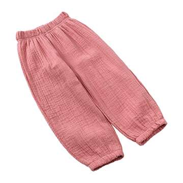 Kids Tales 3 Pack Boys Girls Cotton Linen Pants Child Basic Plain Solid Trousers Big Kids Elastic Waist Long Pants Bloomers