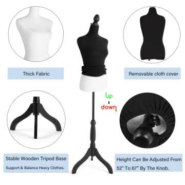 HOMBOUR Adjustable Female Dress Form Mannequin with Black Cover