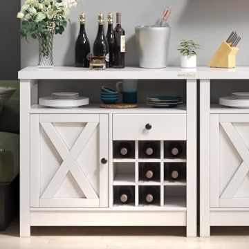 Farmhouse Coffee Bar Cabinet with Wine Racks for Storage