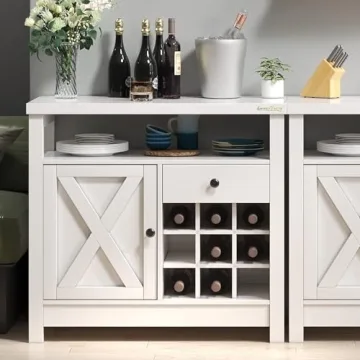 Farmhouse Coffee Bar Cabinet with Wine Racks for Storage
