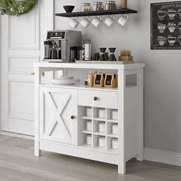 Farmhouse Coffee Bar Cabinet with Wine Racks for Storage