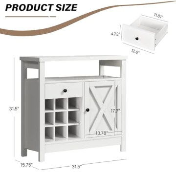 Farmhouse Coffee Bar Cabinet with Wine Racks for Storage