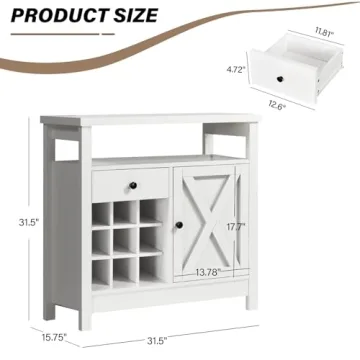 Farmhouse Coffee Bar Cabinet with Wine Racks for Storage
