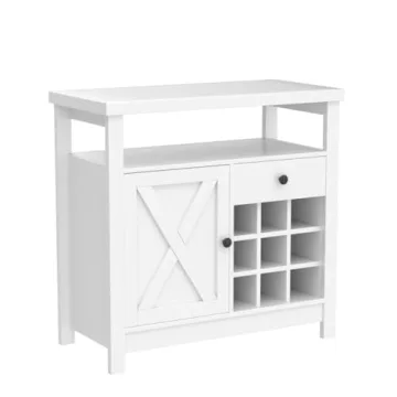 Farmhouse Coffee Bar Cabinet with Wine Racks for Storage