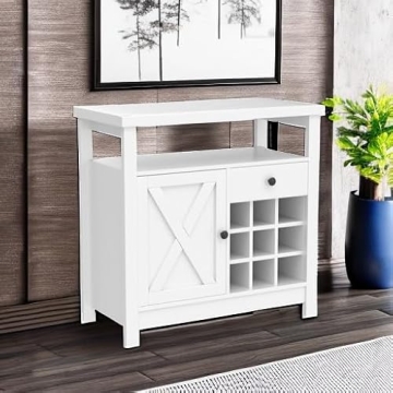 Farmhouse Coffee Bar Cabinet with Wine Racks for Storage