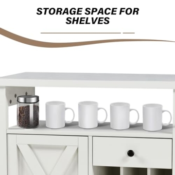 Farmhouse Coffee Bar Cabinet with Wine Racks for Storage