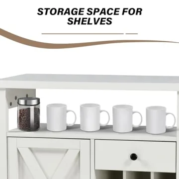 Farmhouse Coffee Bar Cabinet with Wine Racks for Storage