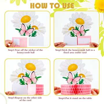 Hotop 9 Pcs Daisy Flower Birthday Party Decorations Daisy Butterfly Honeycomb Centerpieces 3D Daisy Centerpieces for Tables Pink Daisy Table Toppers Boho Groovy Party Decorations Girl Baby Shower