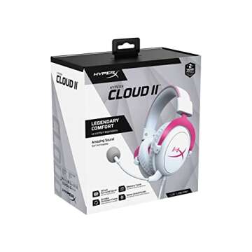 HyperX Cloud II - Gaming Headset, 7.1 Virtual Surround Sound, Memory Foam Ear Pads, Durable Aluminum Frame, Detachable Microphone, Works with PC, PS5, PS4 – White/Pink