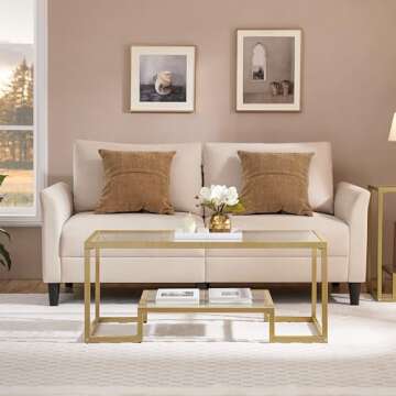 Yaheetech Gold Coffee Table, 42" Rectangular Glass Coffee Table for Living Room, 2-Tier Center Tea Table with Metal Frame for Small Space, Apartment, Office