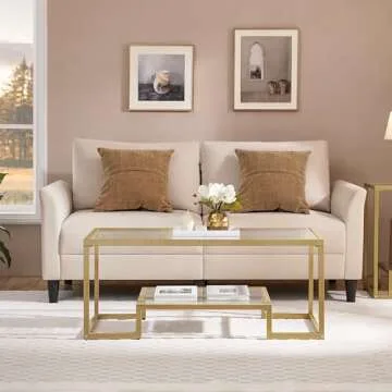 Yaheetech Gold Coffee Table, 42" Rectangular Glass Coffee Table for Living Room, 2-Tier Center Tea Table with Metal Frame for Small Space, Apartment, Office