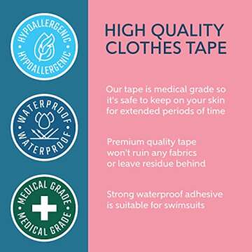 Double Sided Tape for Clothes, Extra Strength All Day Adhesive Clothing Tape, Versatile Fashion Tape for Fabric, Dress, Cloth, Hemming, No Residue, Gentle on Skin & Body, Transparent Tape.