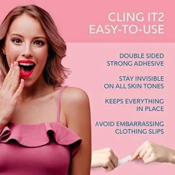 Double Sided Tape for Clothes, Extra Strength All Day Adhesive Clothing Tape, Versatile Fashion Tape for Fabric, Dress, Cloth, Hemming, No Residue, Gentle on Skin & Body, Transparent Tape.