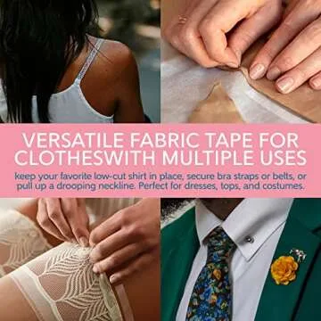 Double Sided Tape for Clothes, Extra Strength All Day Adhesive Clothing Tape, Versatile Fashion Tape for Fabric, Dress, Cloth, Hemming, No Residue, Gentle on Skin & Body, Transparent Tape.