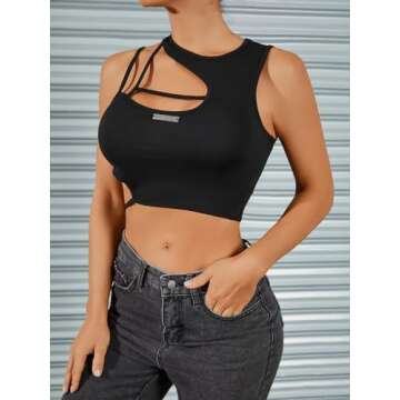 Verdusa Women's Cut Out Cami Crop Tank Top Black