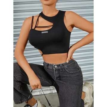 Verdusa Women's Cut Out Cami Crop Tank Top Black