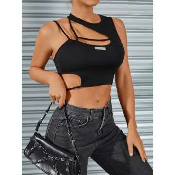 Verdusa Women's Cut Out Cami Crop Tank Top Black