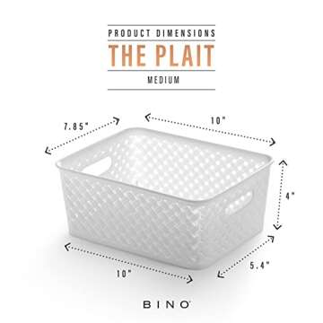 BINO | Plastic Basket, Medium - White | THE PLAIT COLLECTION | Multi-Use Storage Bins | Durable, Drawer & Cabinet-Friendly | Storage Baskets for Organizing | Pantry, Bathroom & Closet Organizer