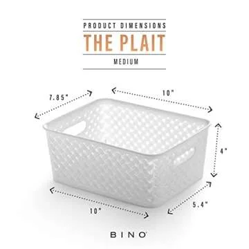 BINO | Plastic Basket, Medium - White | THE PLAIT COLLECTION | Multi-Use Storage Bins | Durable, Drawer & Cabinet-Friendly | Storage Baskets for Organizing | Pantry, Bathroom & Closet Organizer