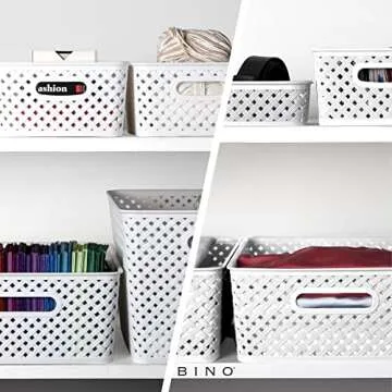 BINO | Plastic Basket, Medium - White | THE PLAIT COLLECTION | Multi-Use Storage Bins | Durable, Drawer & Cabinet-Friendly | Storage Baskets for Organizing | Pantry, Bathroom & Closet Organizer