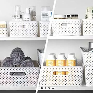 BINO | Plastic Basket, Medium - White | THE PLAIT COLLECTION | Multi-Use Storage Bins | Durable, Drawer & Cabinet-Friendly | Storage Baskets for Organizing | Pantry, Bathroom & Closet Organizer