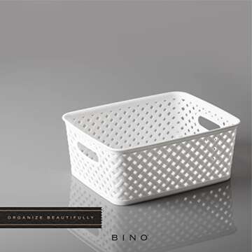 BINO | Plastic Basket, Medium - White | THE PLAIT COLLECTION | Multi-Use Storage Bins | Durable, Drawer & Cabinet-Friendly | Storage Baskets for Organizing | Pantry, Bathroom & Closet Organizer