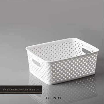 BINO | Plastic Basket, Medium - White | THE PLAIT COLLECTION | Multi-Use Storage Bins | Durable, Drawer & Cabinet-Friendly | Storage Baskets for Organizing | Pantry, Bathroom & Closet Organizer