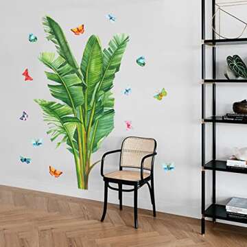 Tropical Plants Wall Stickers Palm Leaf Wall Decals Vinyl Peel and Stick Wallpaper for Bedroom Living Room Nursery and Office