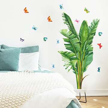 Tropical Plants Wall Stickers Palm Leaf Wall Decals Vinyl Peel and Stick Wallpaper for Bedroom Living Room Nursery and Office