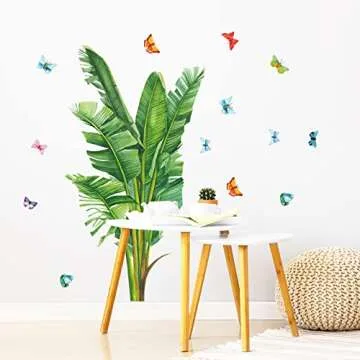 Tropical Plants Wall Stickers Palm Leaf Wall Decals Vinyl Peel and Stick Wallpaper for Bedroom Living Room Nursery and Office